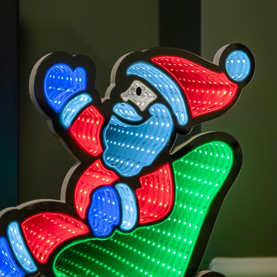 image 1 of 75cm Infinity Santa in Sleigh with Reindeer on Metal Base and Multi-Coloured LEDs