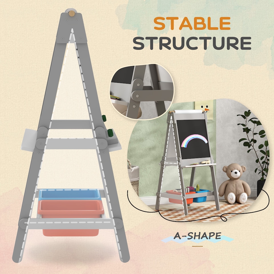 image 1 of AIYAPLAY Double-Sided Art Easel for Kids with Paper Roll, Storage Boxes | Grey | Grey