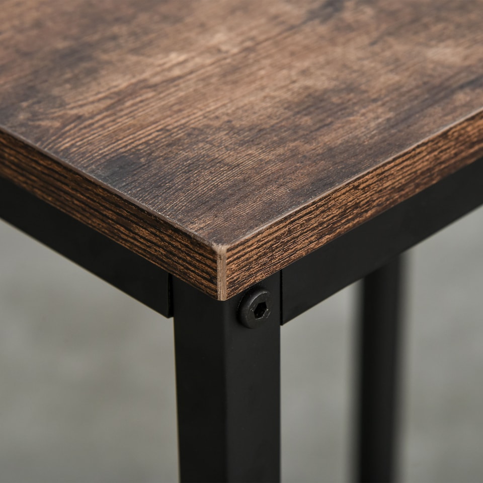 image 1 of HOMCOM Industrial Bar Height Dining Table Set With 2 Stools & Side Shelf, 3 Pieces Coffee Table for Dining Room, Kitchen, Dinette