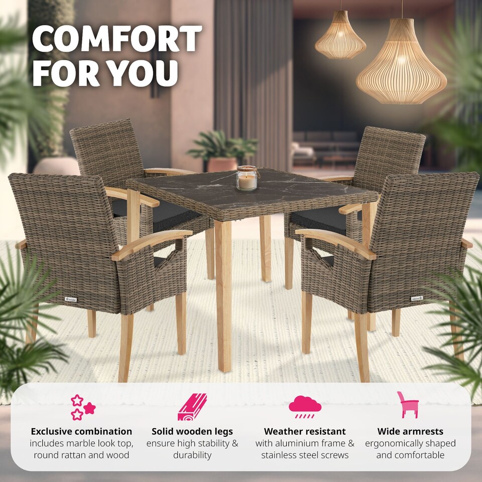 image 1 of Garden Table and Chairs - Tarent dining table and 4 Rosarno chairs | Cream | nature | 93,50 x 93,50 x 75 cm | 1