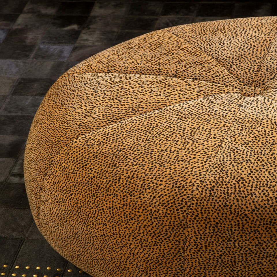 image 1 of Interiors by Premier Leopard Print Pouffe, Round Velvet Footstool with Segmented Design, Luxe Occasional Seating for Living Room Brown