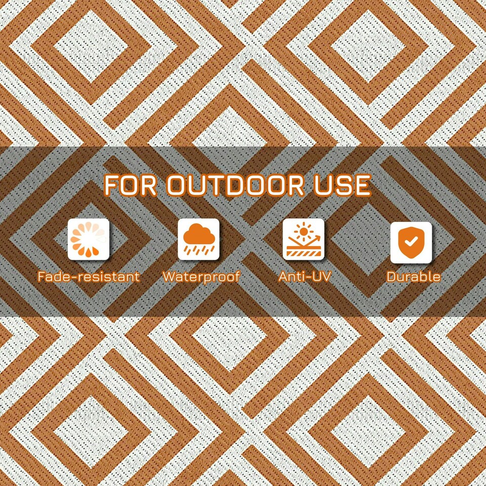 image 1 of Outsunny Reversible Waterproof Outdoor Rug W/ Carry Bag, 182 x 274 cm Black | Black and White