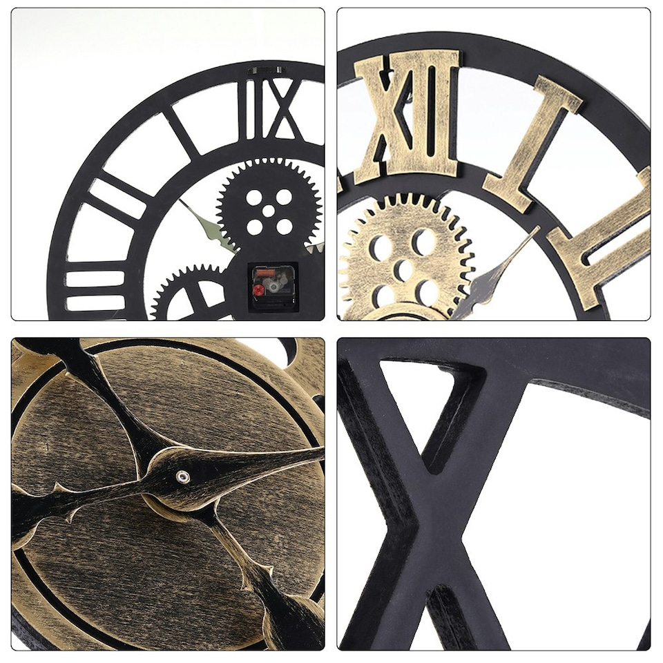 image 1 of Living and Home Industrial Large Retro Silent Wall Clock - Gold