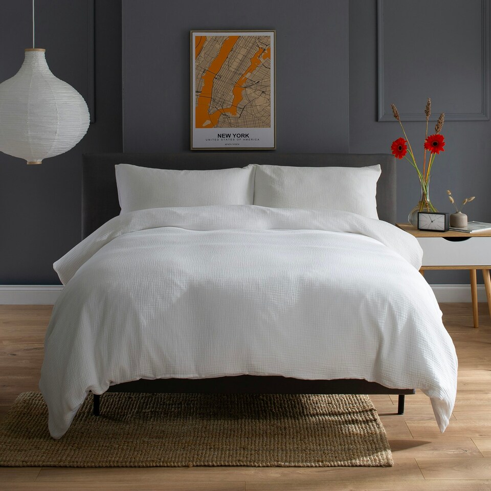 image 1 of St Quentin 100% Cotton Double Gauze Duvet Cover Set - Soft & Breathable Bedding - 180 Thread Count Blue | Denim | Single