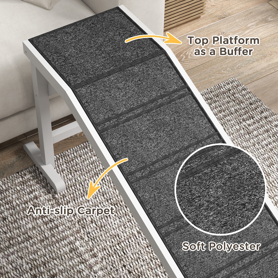 image 1 of PawHut Dog Ramp for Bed, Pet Ramp for Dogs with Non-Slip Carpet and Top Platform, White & Grey