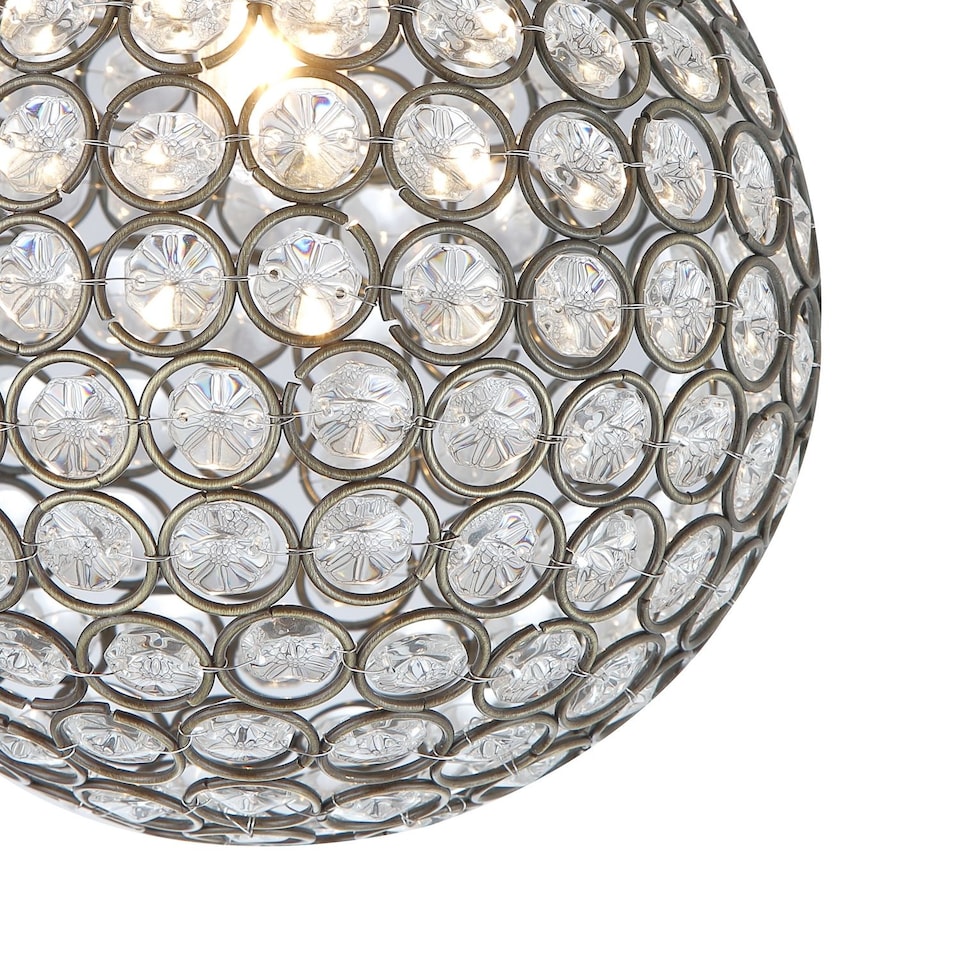 image 1 of Modern Antique Brass and Clear Beaded Glass IP44 Rated Bathroom Ceiling Light | Gold | Antique Brass | 1