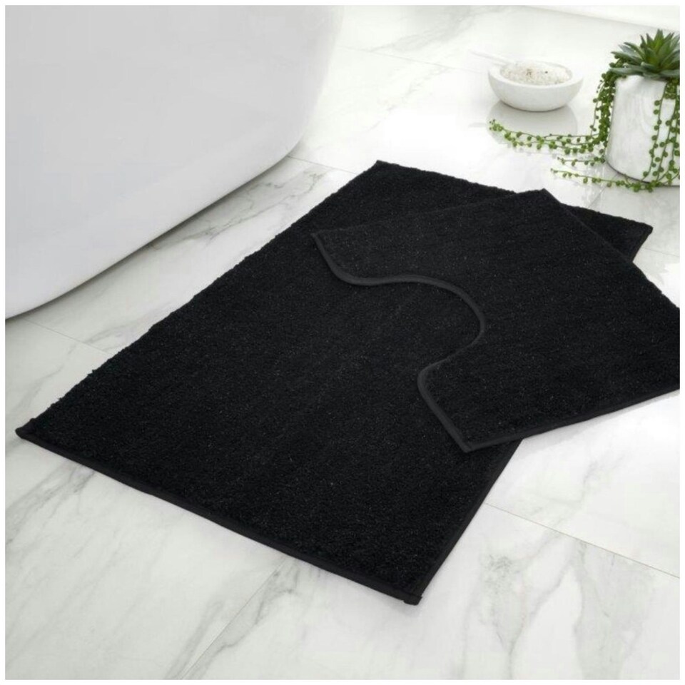 image 1 of VELVETIO Shiny Sparkling Bath Set Anti Slip Pedestal Mat Bathroom Rugs Black