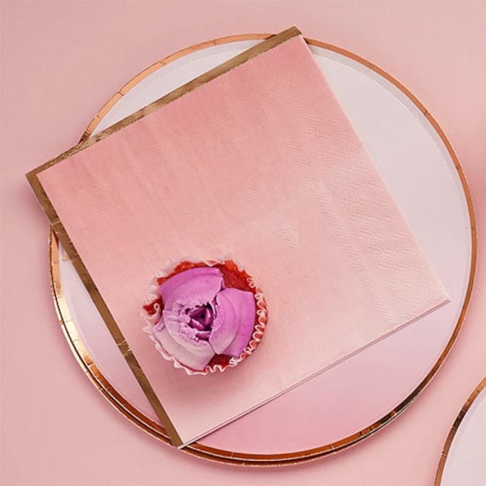 image 1 of Rose Gold & Pink Ombre Luncheon Paper Napkins 3 Ply 33cm - Pack of 16