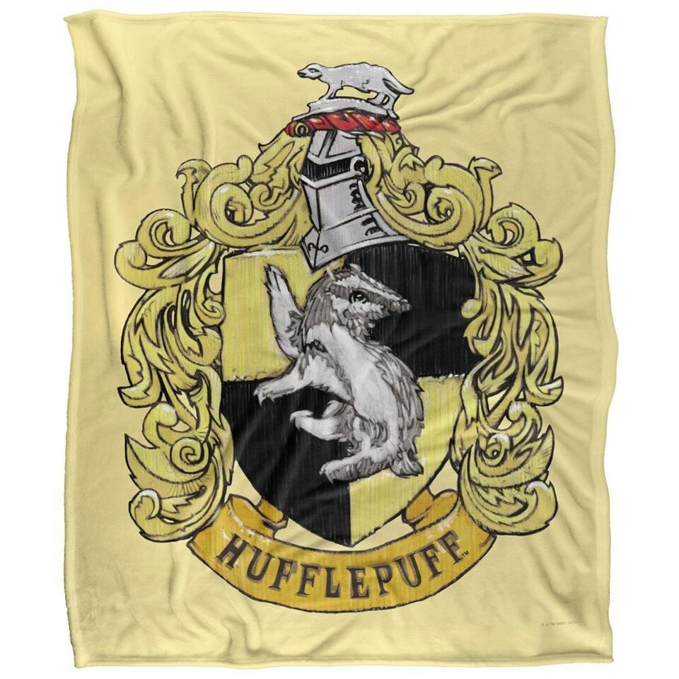 image 1 of Harry Potter Hufflepuff Stitched Crest Blanket - Multicoloured - One Size