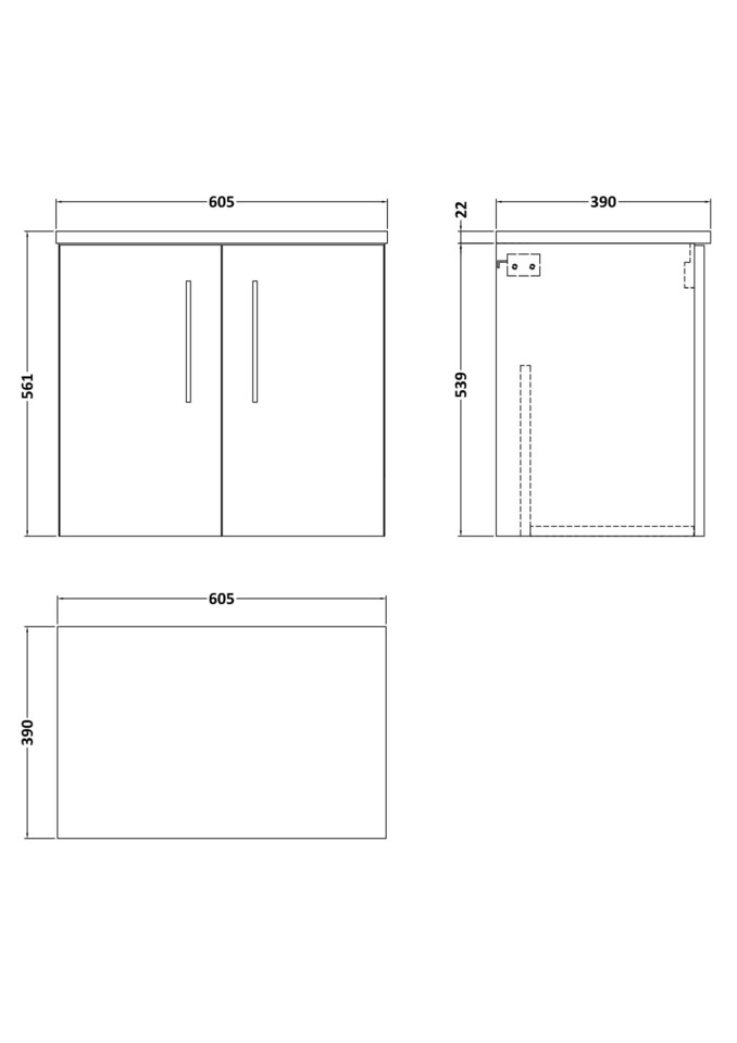 image 1 of Level 600mm Wall Hung 2 Door Vanity Unit, Laminate Worktop Satin Green