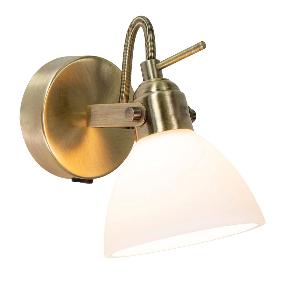 image 1 of Contemporary and Chic Antique Brass Wall Spot Light with Switch and Glass Shade | Gold | Antique Brass | 1