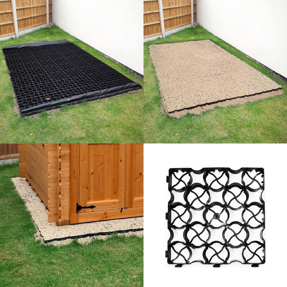image 1 of True Products TruePave 4ft x 3ft Shed Base Kit 12 Interlocking Plastic Grids With Weed Fabric | Black