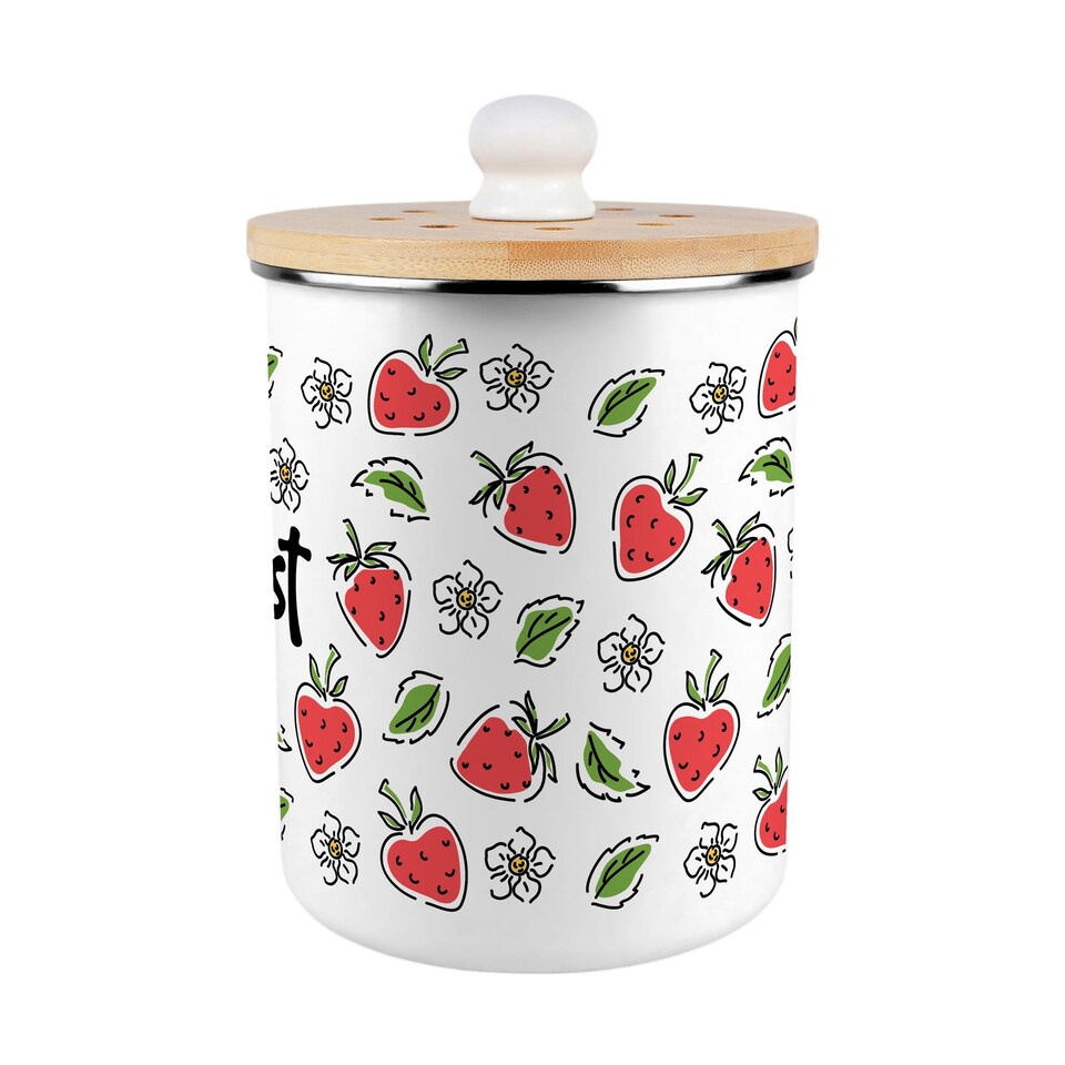 image 1 of Strawberry Flowers Compost Caddy - Metal 2L Decorative Kitchen Food Waste Bin