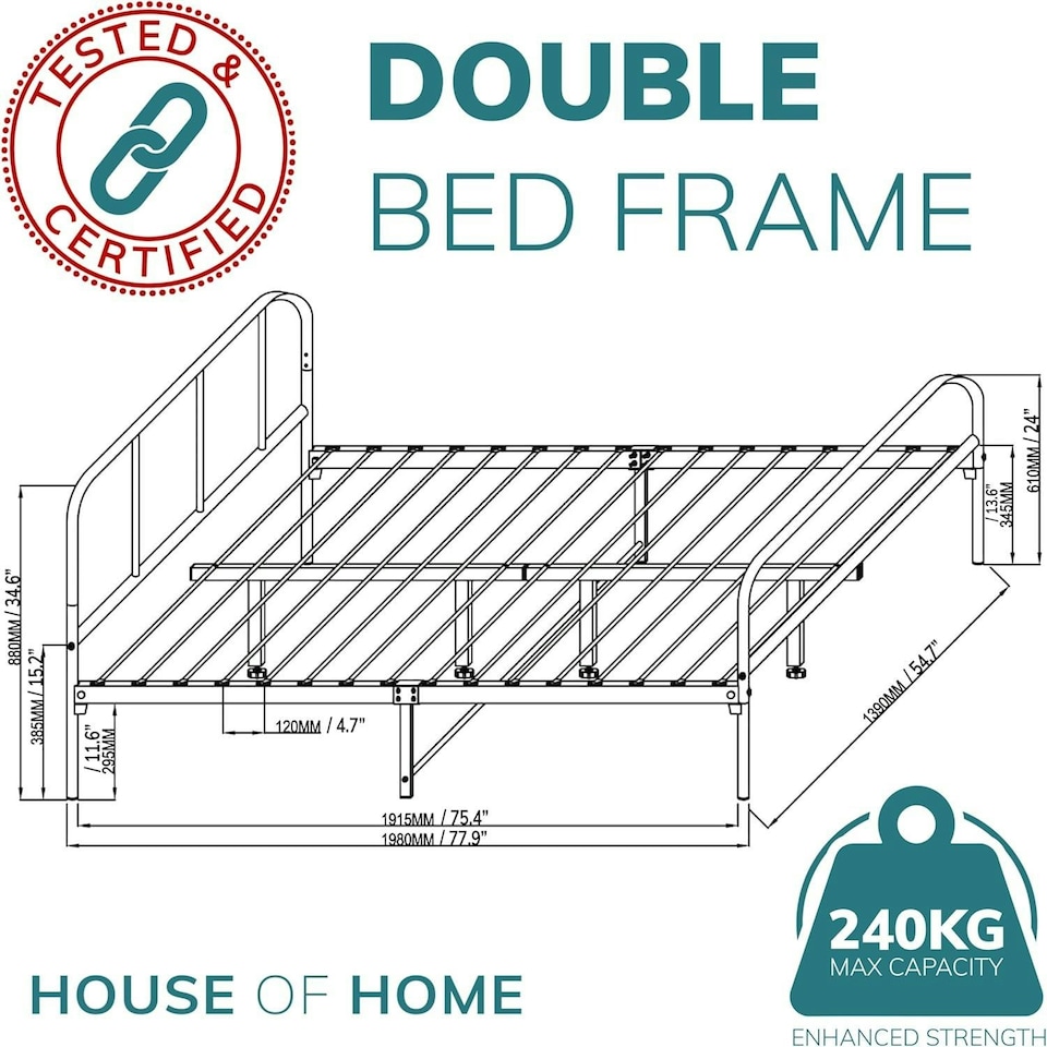 image 1 of Double Size Bed Frame Metal Rounded Headboard Easy Assembly Bed Base Storage