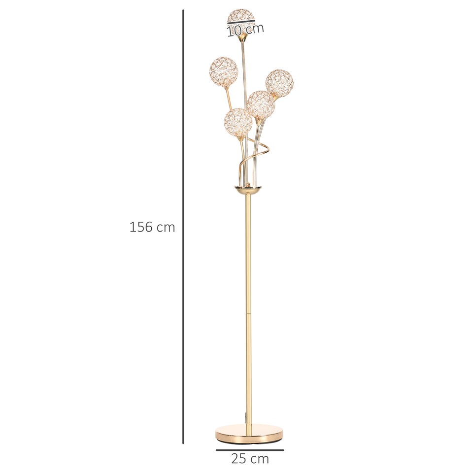 image 1 of HOMCOM 5Light Upright Floor Lamps for Living Room with Lampshade, Modern Standing Lamp for Bedroom, Bulb not Included, Silver