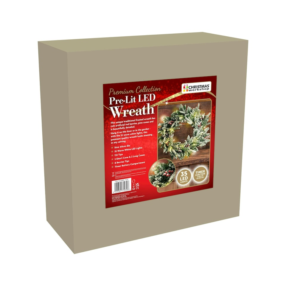 image 1 of Premium Collection 60cm Pre-Lit Wreath
