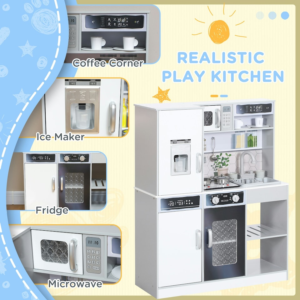 image 1 of AIYAPLAY Play Kitchen, Pretend Toy Kitchen w/ Sounds, Lights, Microwave