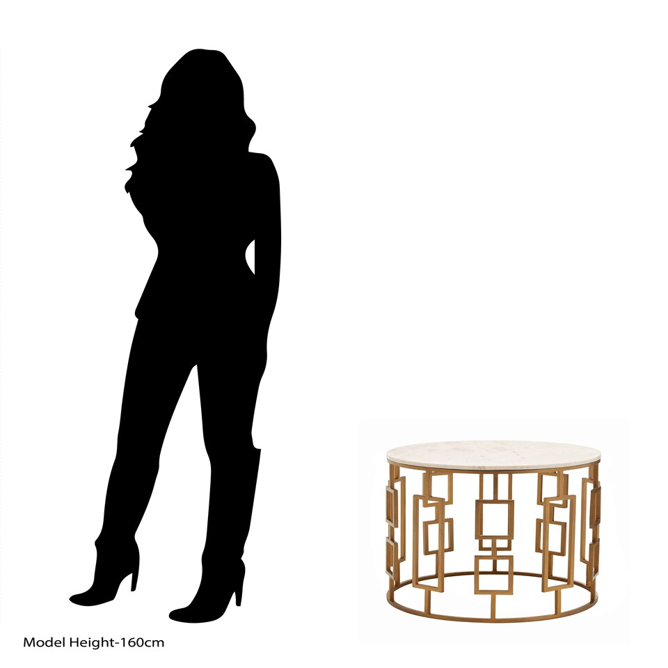 image 1 of Shalimar White Marble Top Side Table with Gold Finish Base Gold