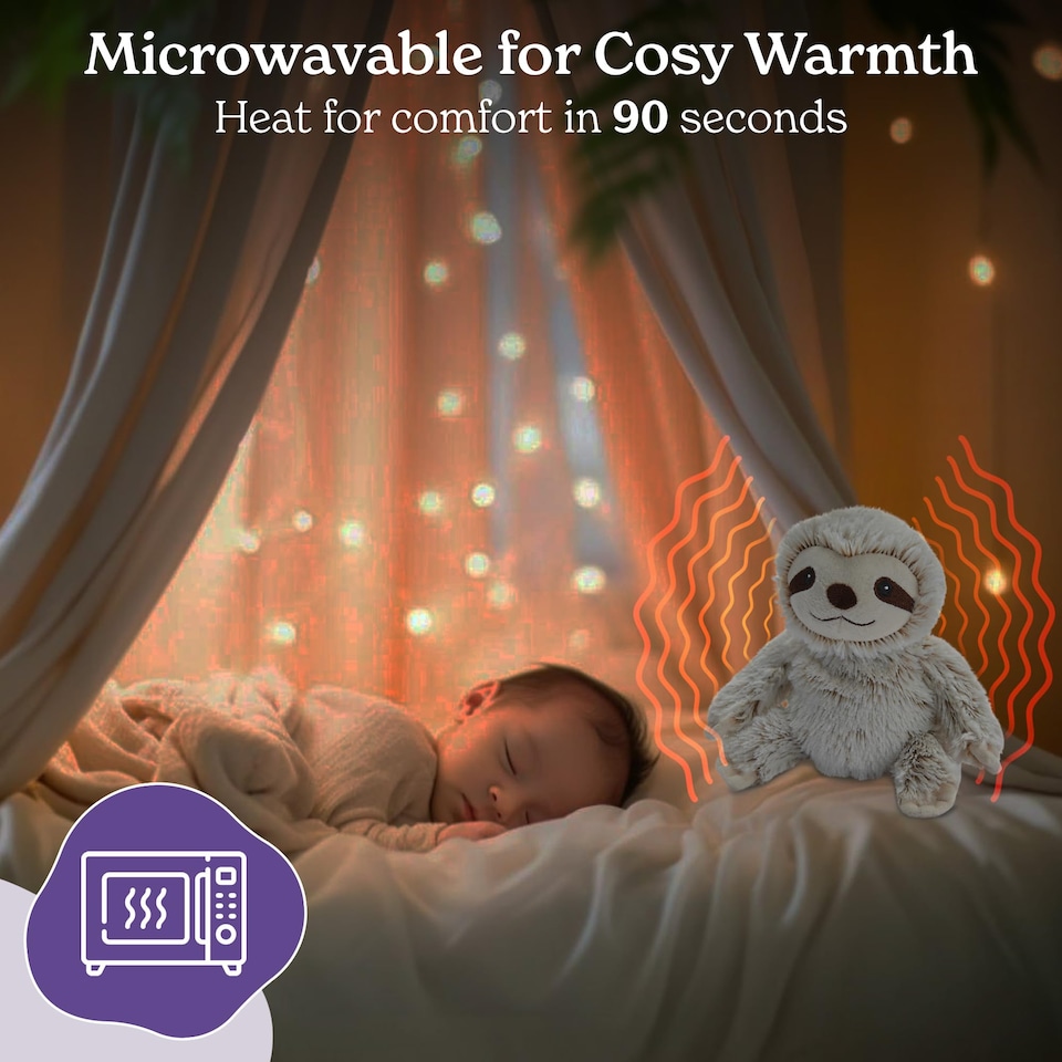 image 1 of Warmies Marshmallow Sloth Plush Junior Size, Microwavable Plush with French Lavender Scent, Fully Heatable Cuddly Sloth Toy for Anxiety and Pain Relief