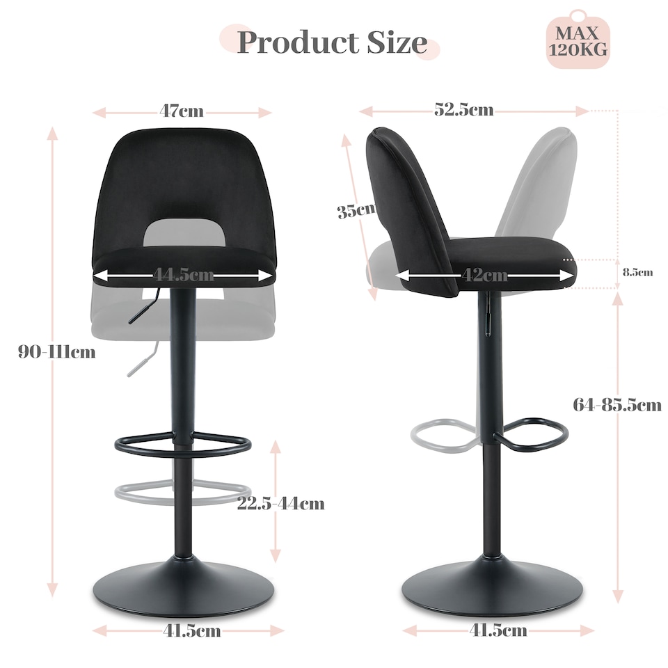 image 1 of SONARA Set of 3 Adjustable Velvet Upholstered Breakfast Bar Stools | Black