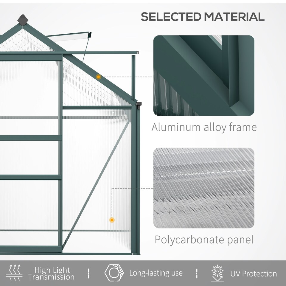 image 1 of Outsunny 6x10ft Walk-In Polycarbonate Greenhouse Plant Grow Galvanized Aluminium