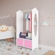 image 3 of Kids MDF Wooden Hanging Clothes Rail Wardrobe Storage Shelves with Inserts Mirror | Pink | Light Pink