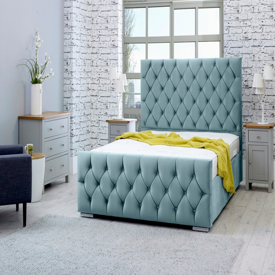 Macono Plush Small Double Bed Frame - Duck Egg