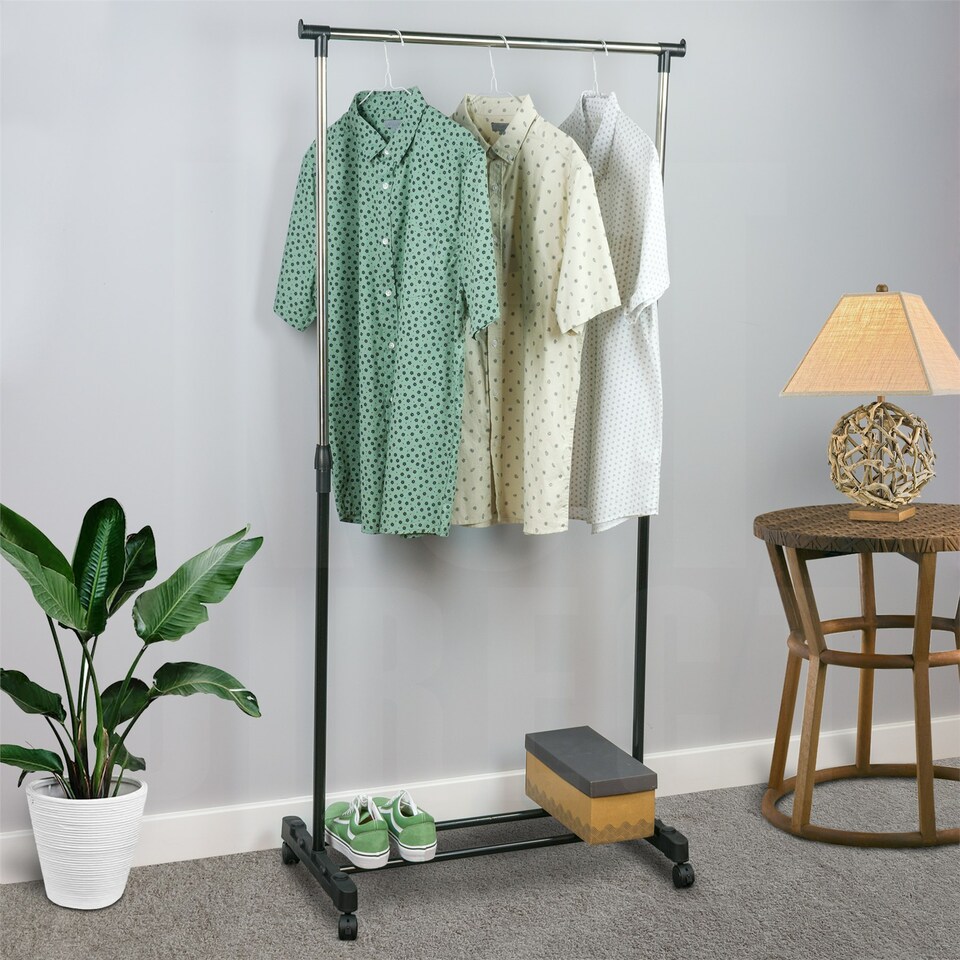 image 1 of KCT Adjustable Single Clothes Rack on Wheels Black | Silver | One Size