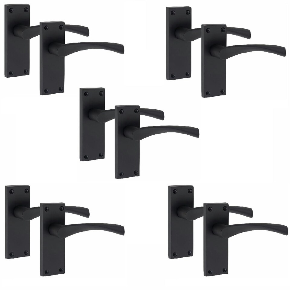 image 1 of Golden Grace 5 Pairs Victorian Scroll Astrid Door Handles Latch in Matt Black Finish - 120mm x 40mm Backplate Black