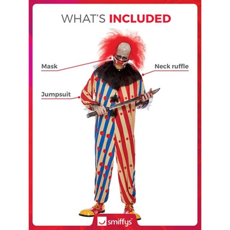 image 1 of Creepy Clown Fancy Dress Costume Adult Mens Large