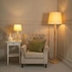 image 2 of ValueLights Victoria Light Wood Traditional Stem Floor Lamp with Beige Fabric Tapered Shade