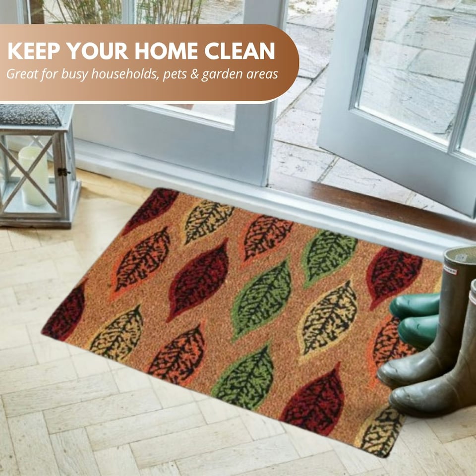 image 1 of Marco Paul Multicoloured Autumn Leaves Coir Doormat 75x45cm Seasonal Entrance Mat