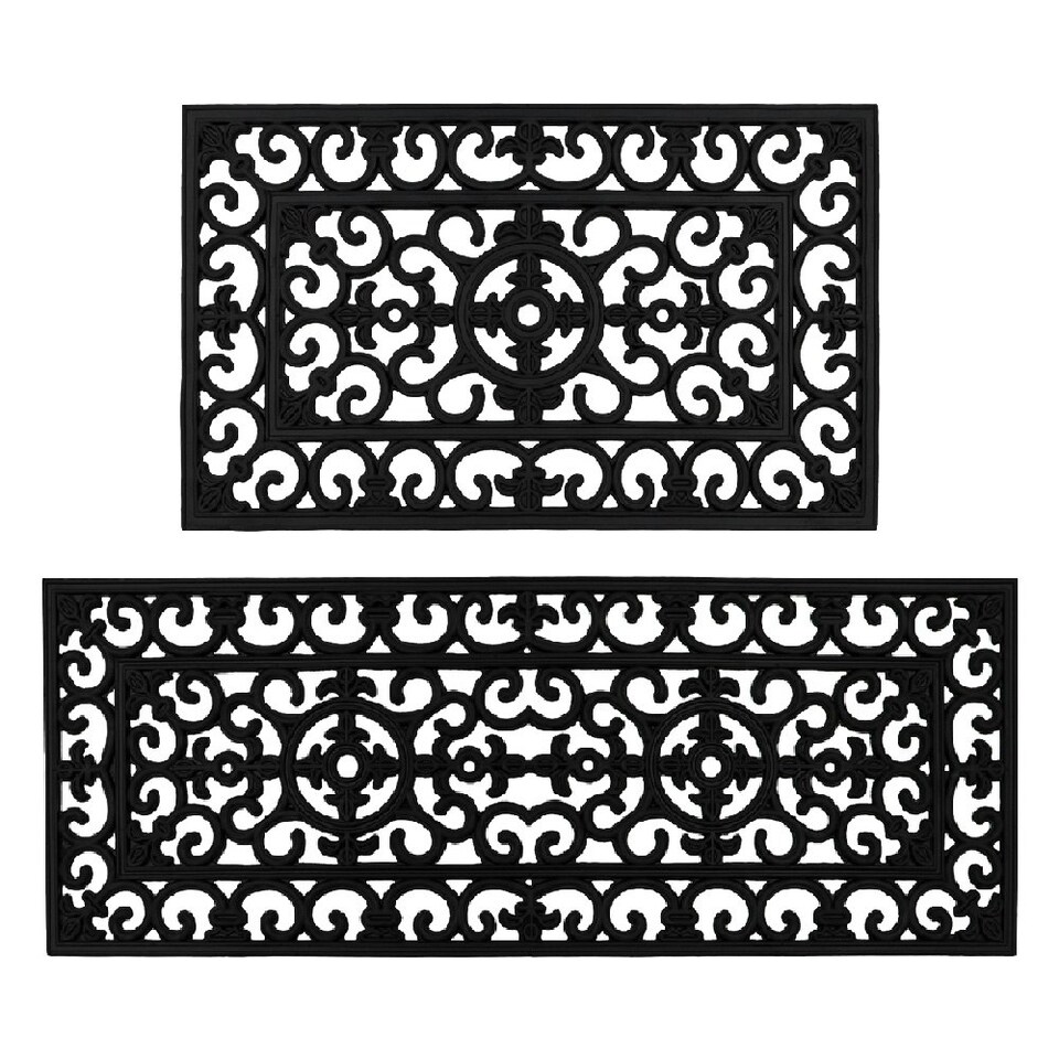 image 1 of JVL Lexi Wrought Iron Effect Rubber Door Mat and Runner Set - Black