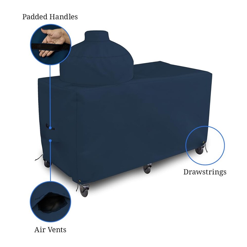 image 1 of Covers&All Big Egg Grill Cover, 12 Oz Waterproof UV & Weather Resistant, PVC Coated Outdoor Cover, 60 in L x 36 in D x 56 in H, Blue