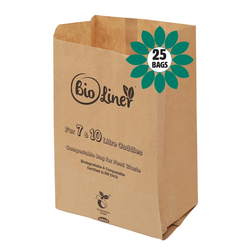 image 1 of 7 & 10L Bioliner Paper Compostable Caddy Liners (Medium) - 25 Bags