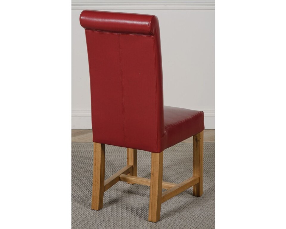 image 1 of Kuba 125x80cm Chunky Oak Small Dining Table and 6 Washington Leather Chairs | Red | Red