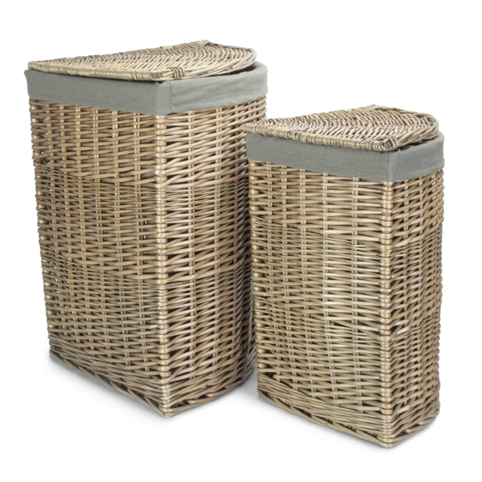 image 1 of Set of 2 Antique Wash Corner Linen Basket with Grey Sage Lining | Grey | Grey