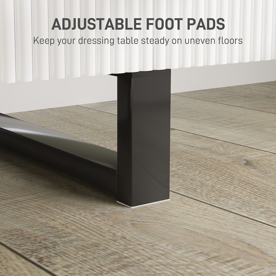 image 1 of HOMCOM Dressing Table, Vanity Desk with Leaf Shape Mirror, Makeup Table with 5 Drawers, 3-Colour LED Lights, 100x40cm Tabletop, White | White | White