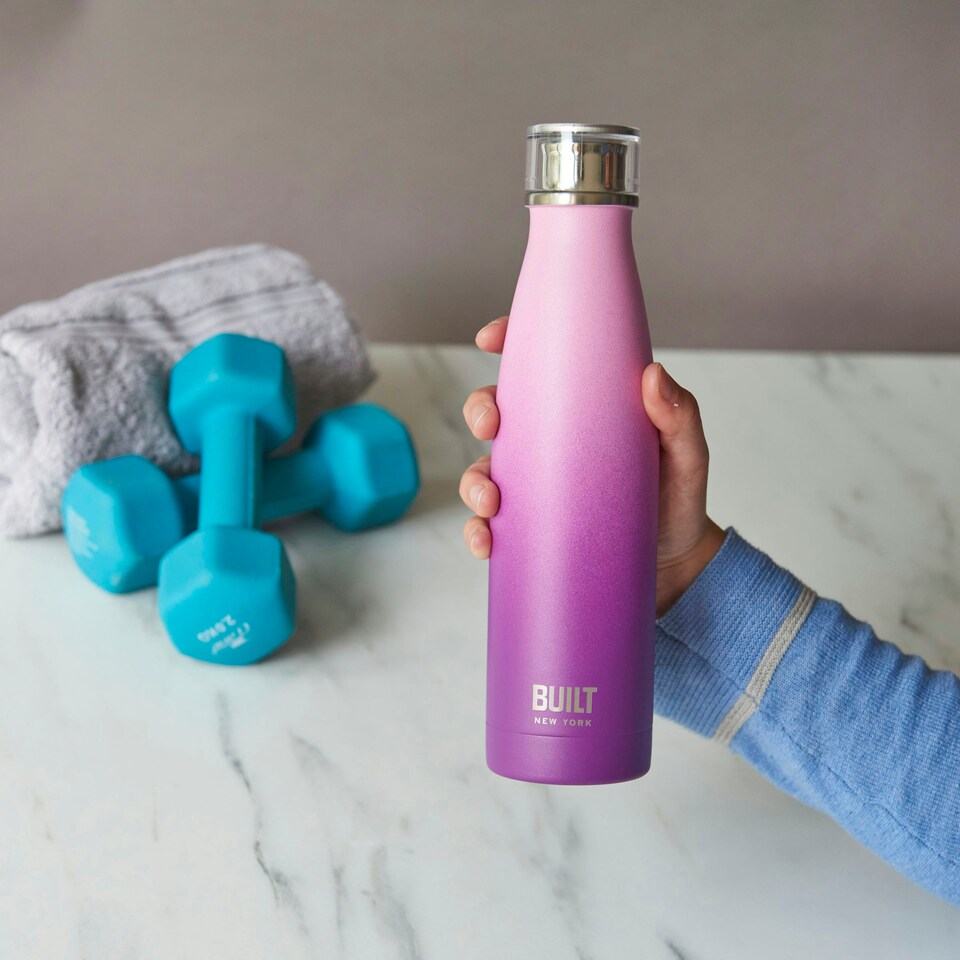 image 1 of Built Dbl Wall Water Bottle Pink & Purple Ombre 500ml