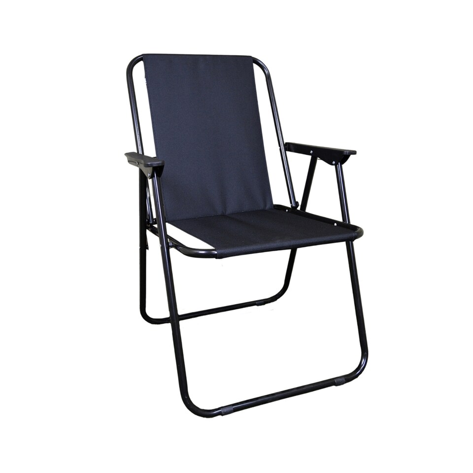 image 1 of 4 Pack Black Folding Canvas Camping / Festival / Outdoor Chairs with Plastic Arm Rests | Black | Black