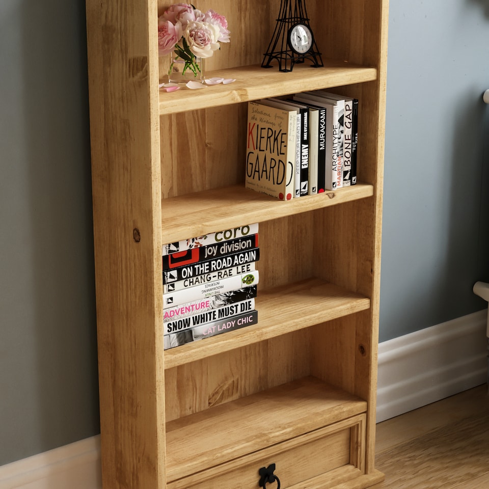 image 1 of Vida Designs Corona 1 Drawer DVD Rack Bookcase, Solid Pine Wood