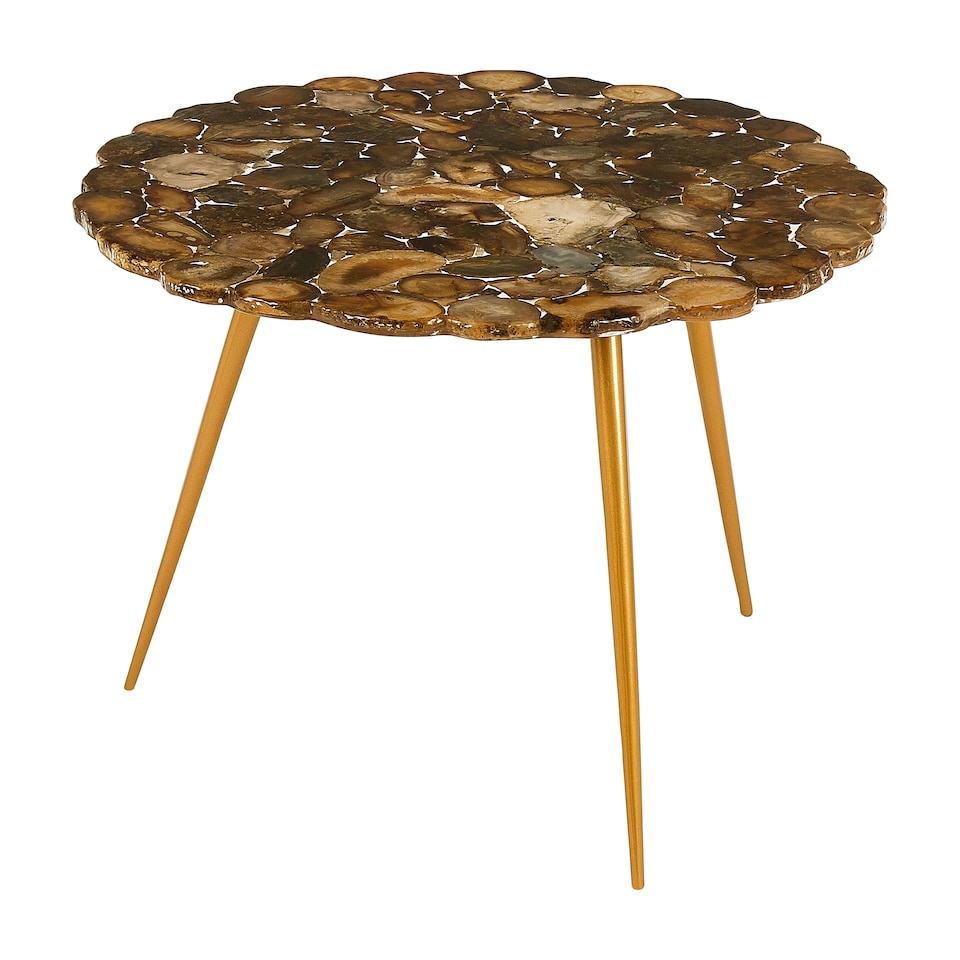 image 1 of Modern Low Side Table With Agate Stone Top, Distinctive Petrified Wood Top Modern Side Table For Livingroom | Cream