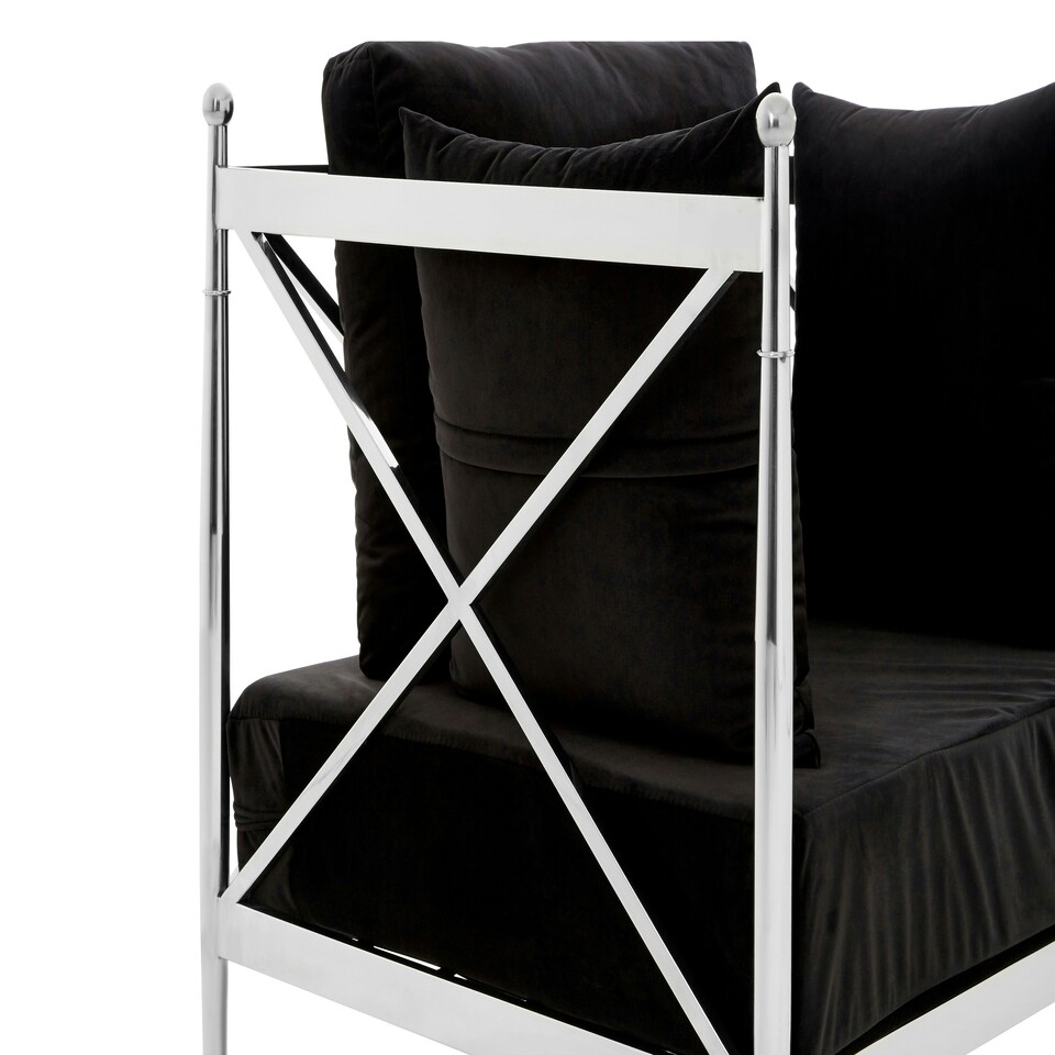 image 1 of Luxurious Chair With Silver Lattice Arms, Black Velvet Upholstered Arm Chair For Bedroom, Stylish Chair Silver