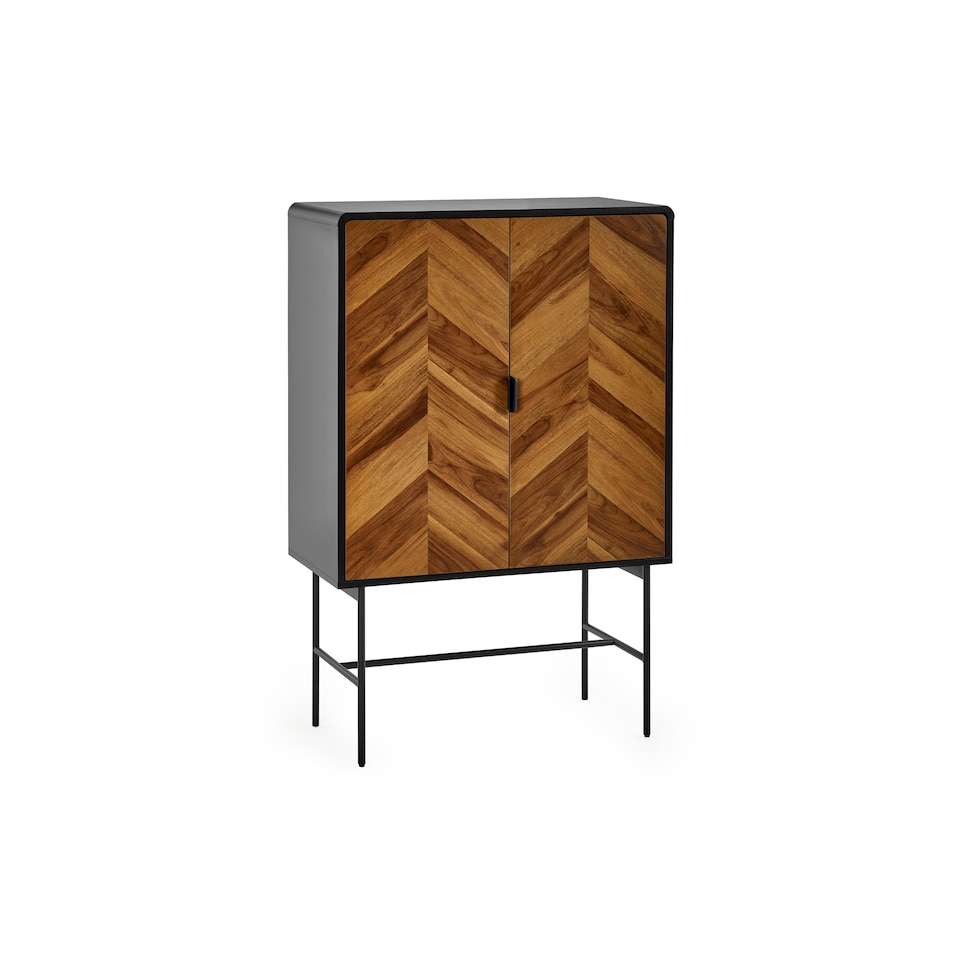 image 1 of Alvin Black and Natural Woodâ€‘Effect 2 Door Storage Cabinet