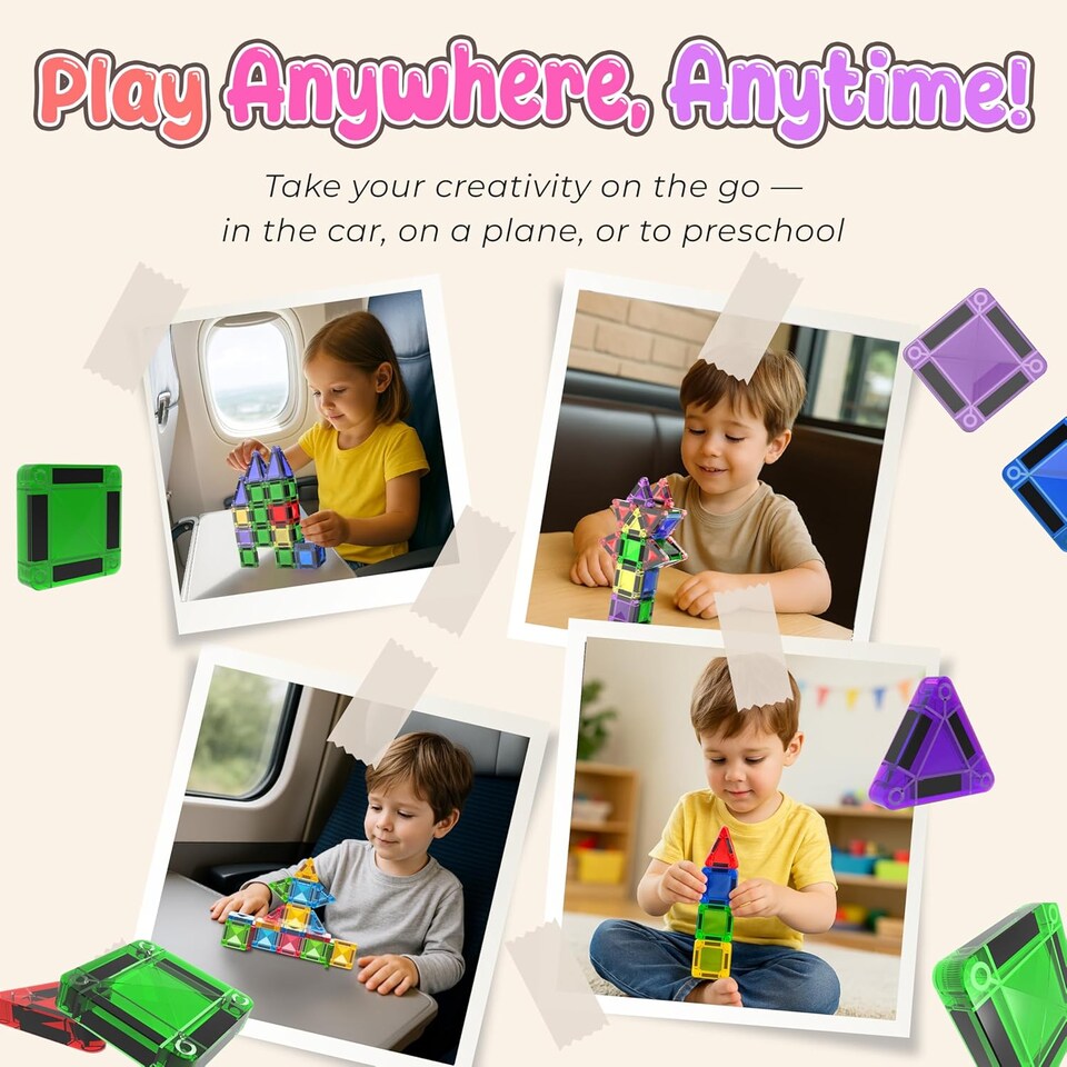 image 1 of Desire Deluxe Micro Magnetic Tiles Building Blocks Toy STEM Educational Travel Size Magnetics Blocks for Kids, Preschool Sensory Montessori Toddler Magnetic Toys for Boys & Girls 3 plus Years Old 18PCS Glitter