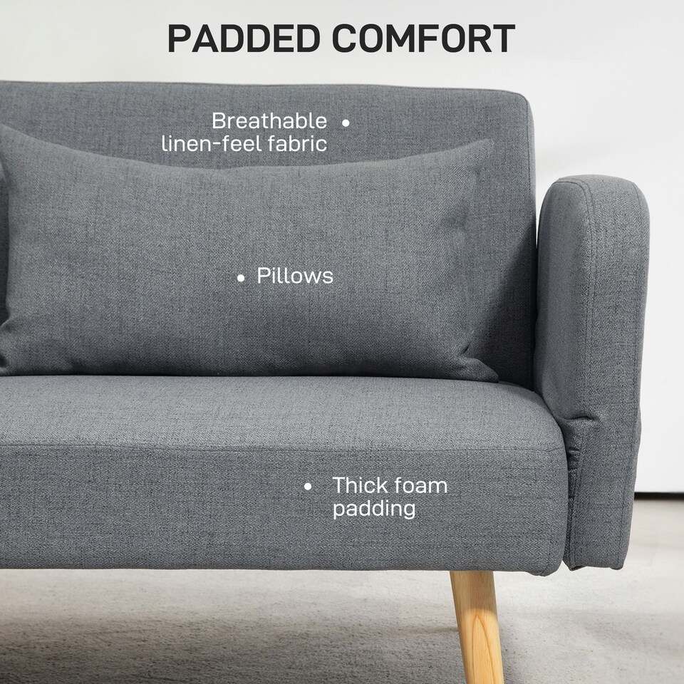 image 1 of HOMCOM Convertible Sofa Bed Settee with Cushions, Adjustable, Grey