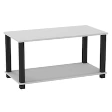 Sandra 2 Tier Coffee Table Side Table With Shelf TV Stand Minimalist Style 83cm | Multi | Grey with Black Legs