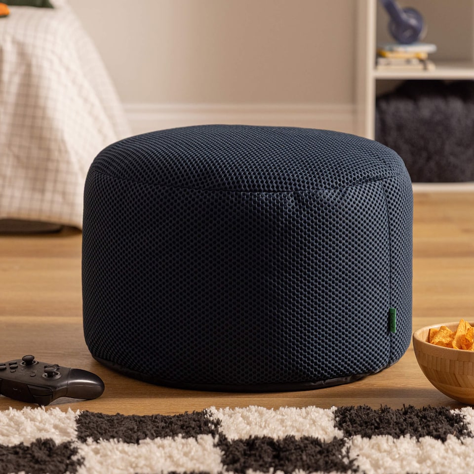 image 1 of Icon Gaming Performance Mesh Round Footstool Bean Bag, Navy Blue