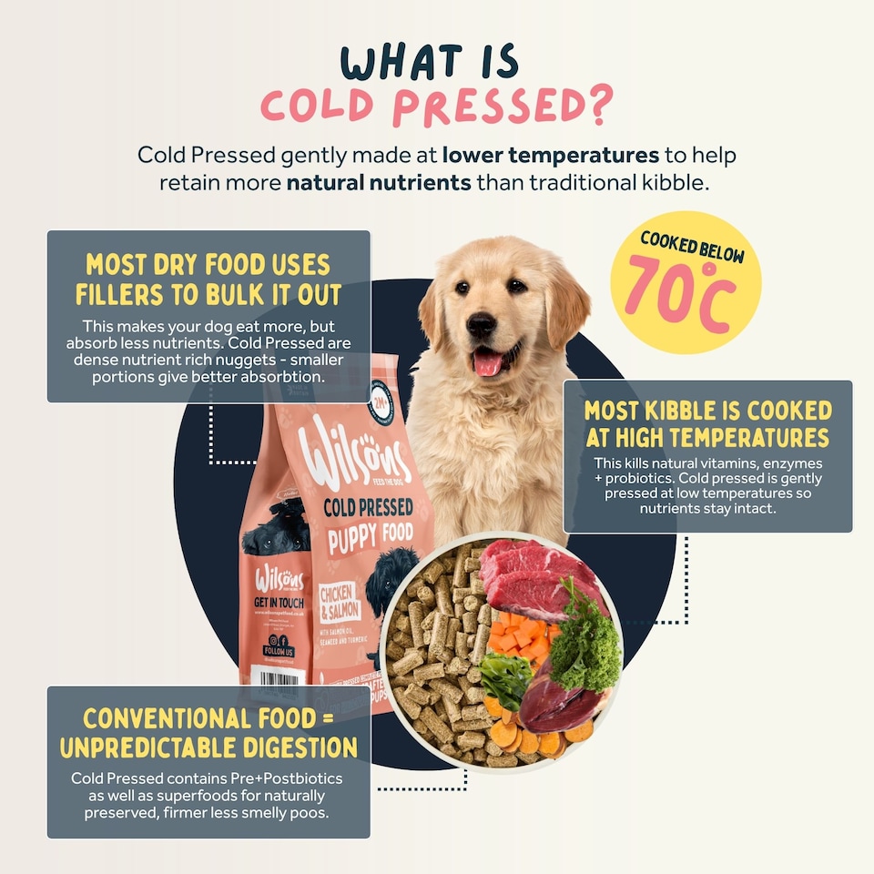 image 1 of Wilsons Cold Pressed Puppy Dog Food Natural Complete Nutrition for Growing Pups - 2kg bag