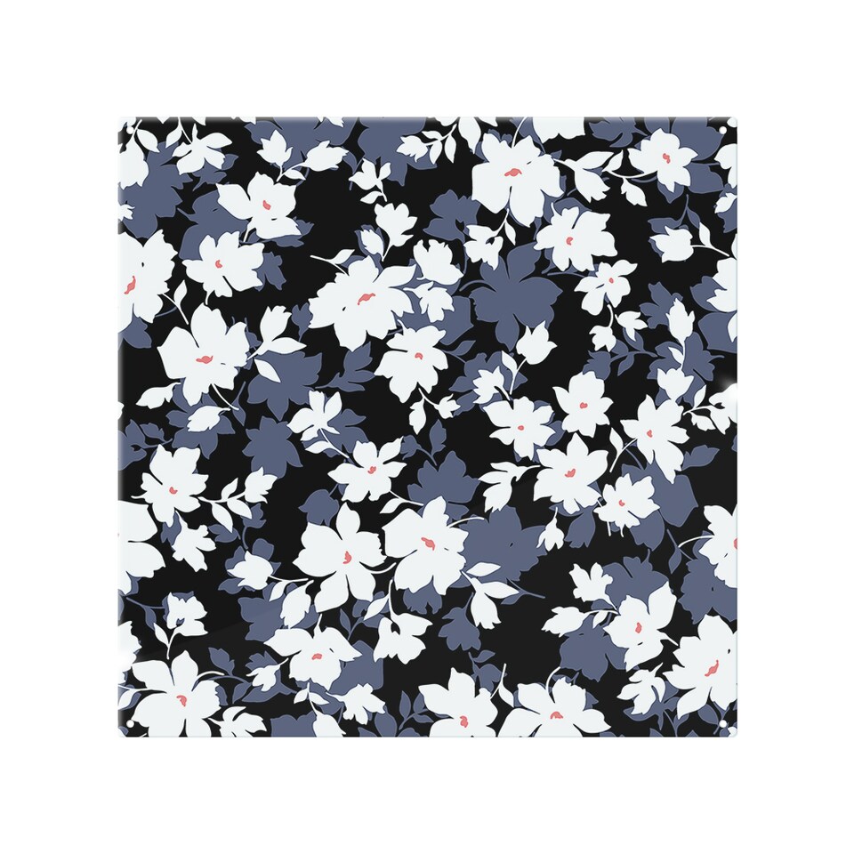 image 1 of White Black & Purple Flowers Splash Back | White